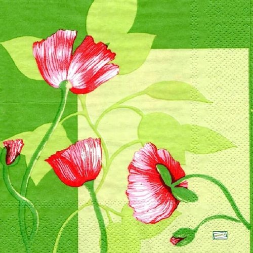 2 serviettes papier - coquelicots lavande -69