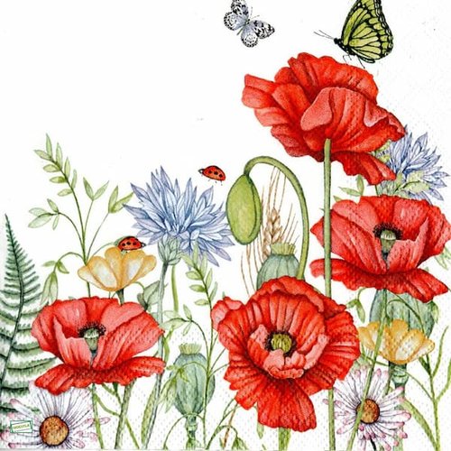 2 serviettes papier - coquelicots lavande -90