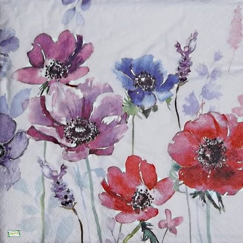 2 serviettes papier  - coquelicots lavande -95