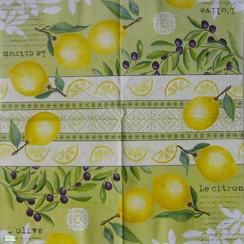 2 serviettes papier  - citrons oranges -38