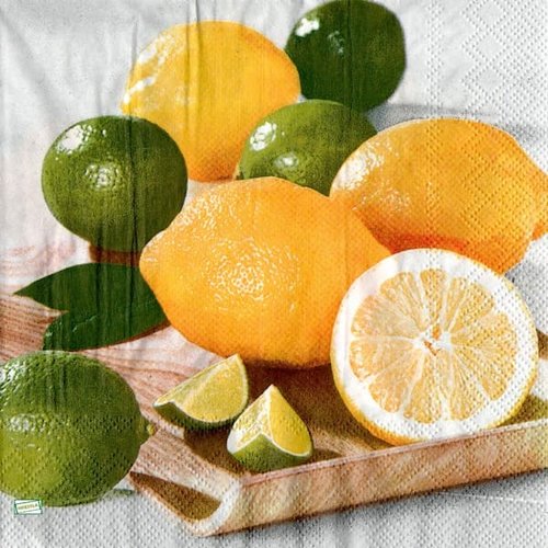 2 serviettes papier  - citrons oranges -41