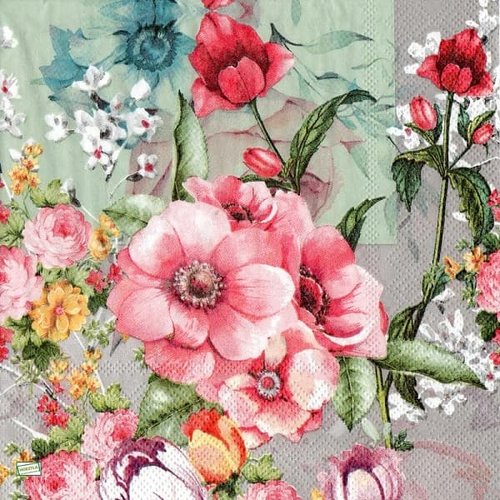 2 serviettes papier  mix de fleurs -6