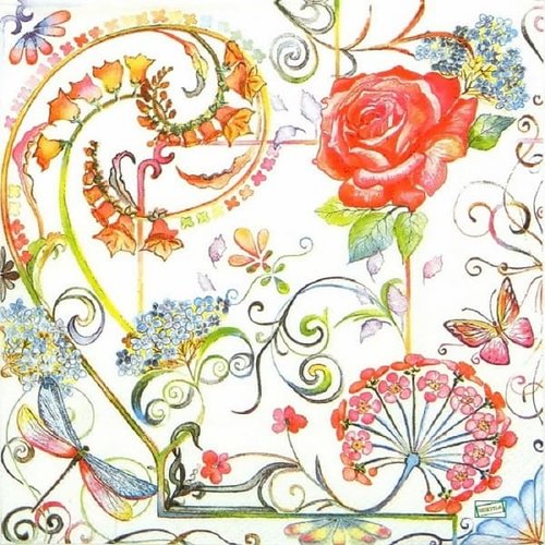 2 serviettes papier  mix de fleurs -10