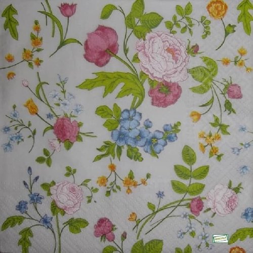 2 serviettes papier  mix de fleurs -64