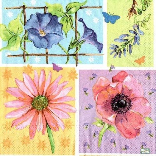 2 serviettes papier  mix de fleurs -91