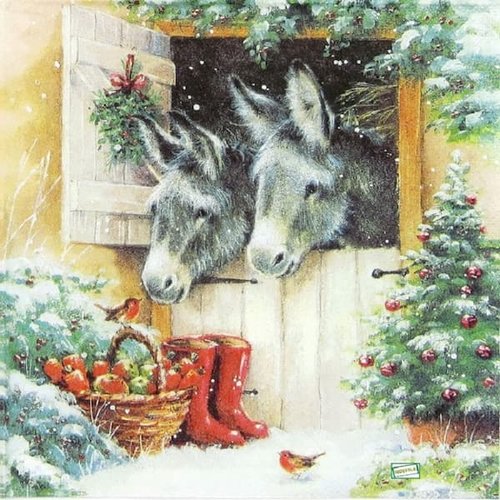 2 serviettes papier - animaux ferme -86