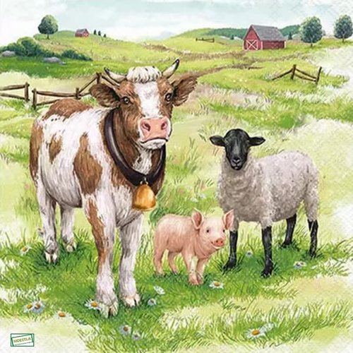 2 serviettes papier - animaux ferme -99