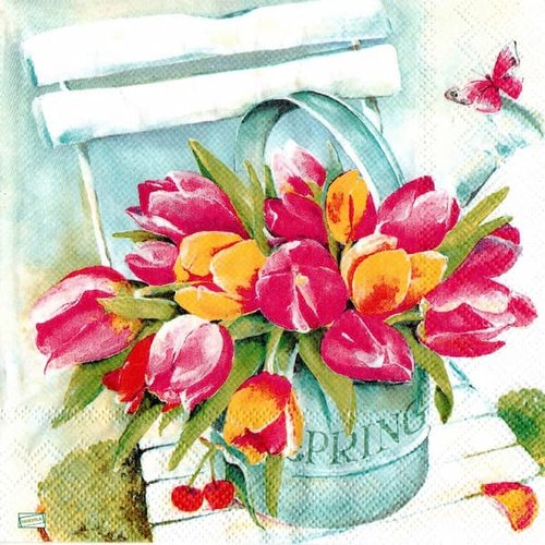 2 serviettes papier - tulipes jonquilles -52