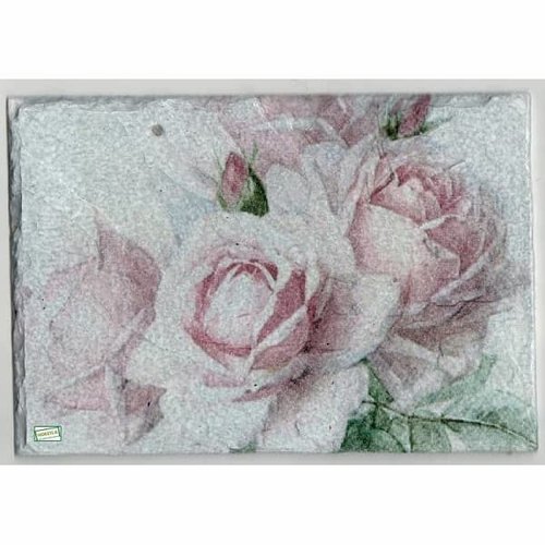 Plaque déco ardoise fleurs création serviettage