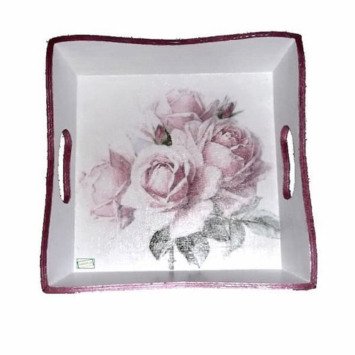 Plateau en bois fleurs création serviettage