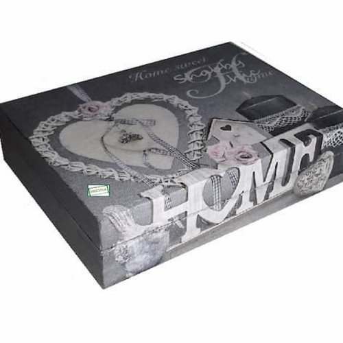 Boite à 2 casiers en bois vintage création serviettage