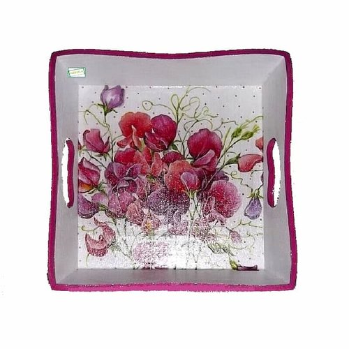 Plateau en bois fleurs création serviettage