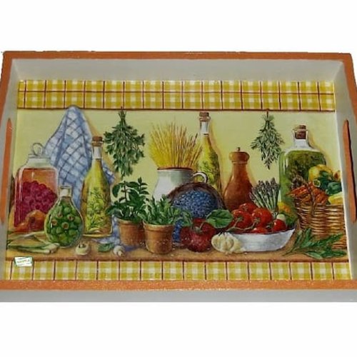 Plateau en bois cuisine création serviettage