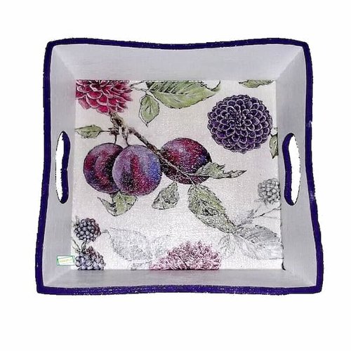 Plateau en bois cuisine création serviettage