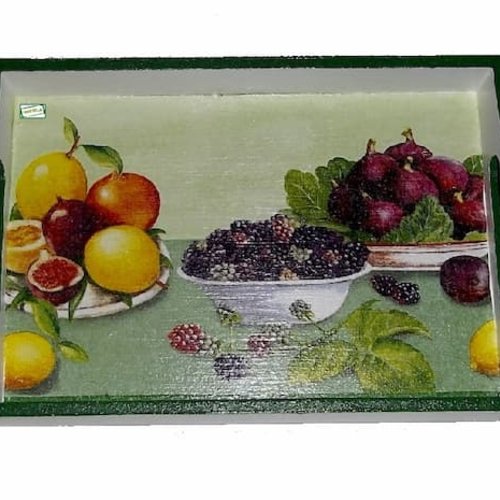 Plateau en bois cuisine création serviettage