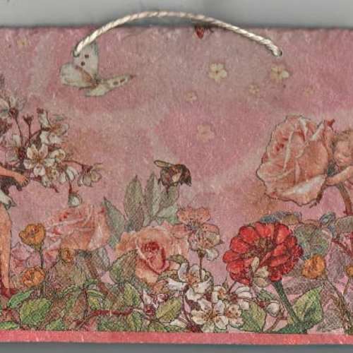 Plaque déco ardoise fée création serviettage