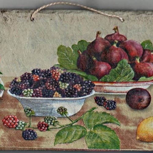 Plaque déco ardoise fruits création serviettage
