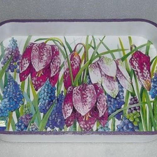 Plateau en bois fleurs création serviettage