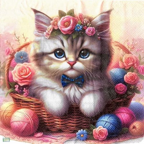 2 serviettes papier - chats -7
