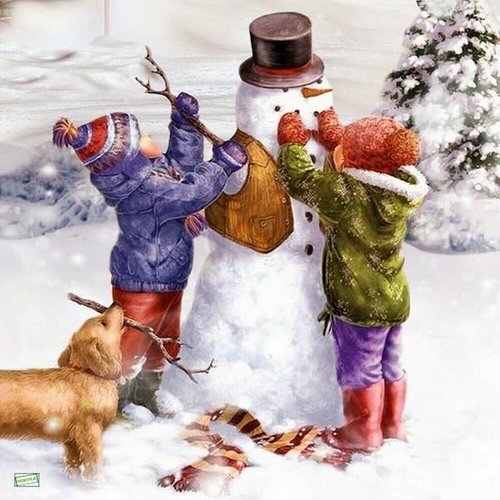 2 serviettes papier - bonhomme de neige - 8