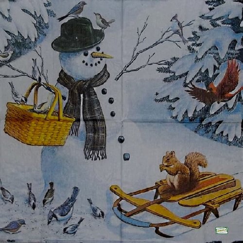 2 serviettes papier - bonhomme de neige - 16