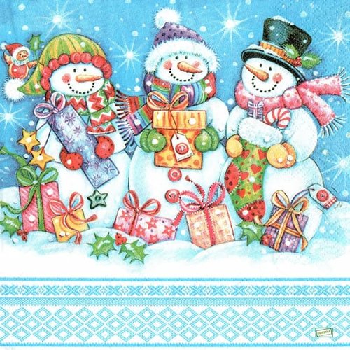 2 serviettes papier - bonhomme de neige - 19