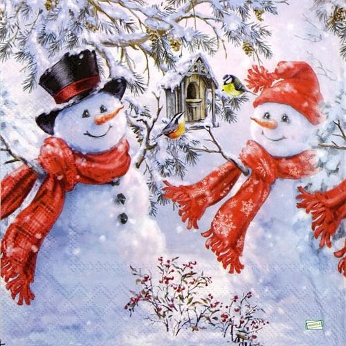 2 serviettes papier - bonhomme de neige - 21