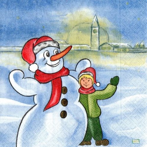 2 serviettes papier - bonhomme de neige - 22