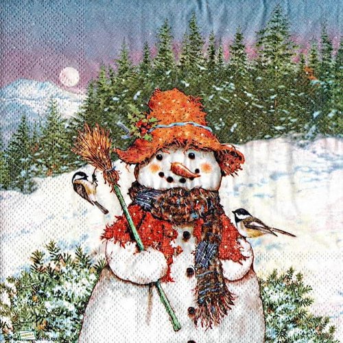 2 serviettes papier - bonhomme de neige - 23