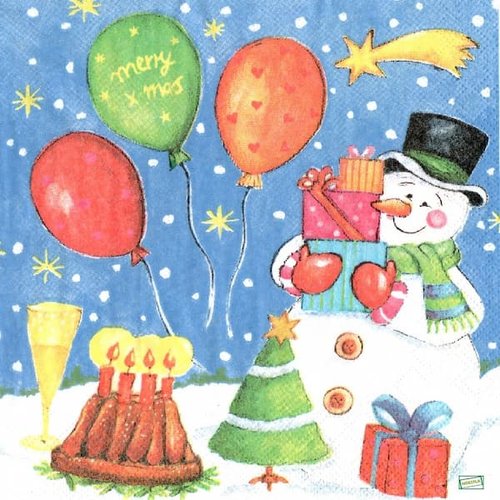 2 serviettes papier - bonhomme de neige - 24