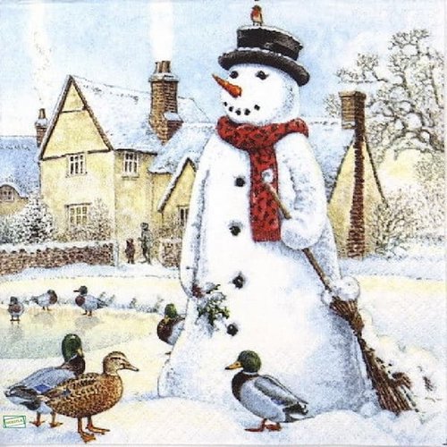 2 serviettes papier - bonhomme de neige - 26