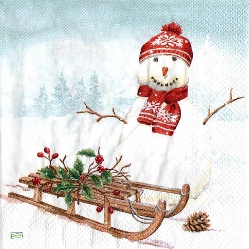 2 serviettes papier - bonhomme de neige - 28