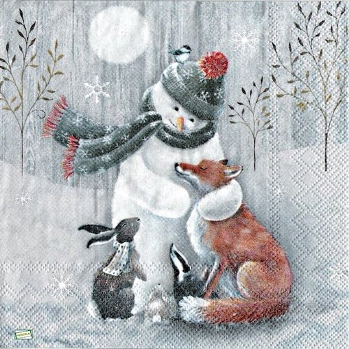 2 serviettes papier - bonhomme de neige - 35
