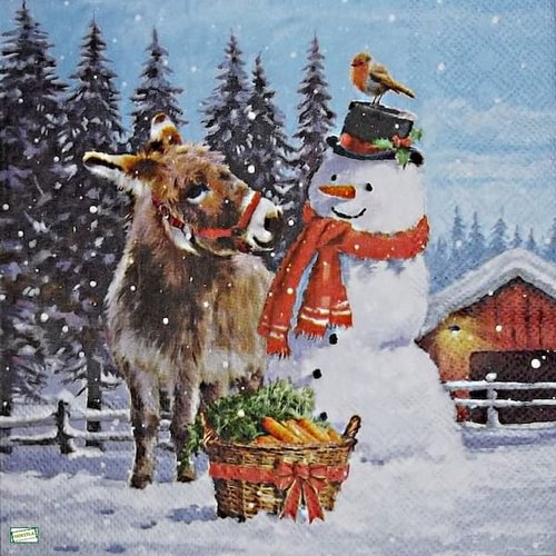 2 serviettes papier - bonhomme de neige - 41