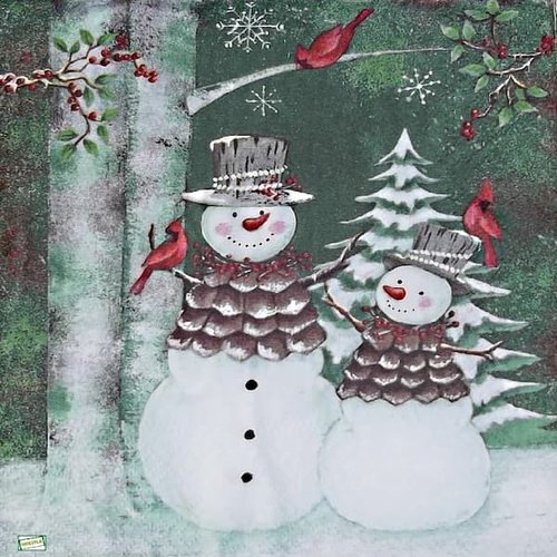 2 serviettes papier - bonhomme de neige - 47
