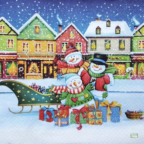 2 serviettes papier - bonhomme de neige - 52