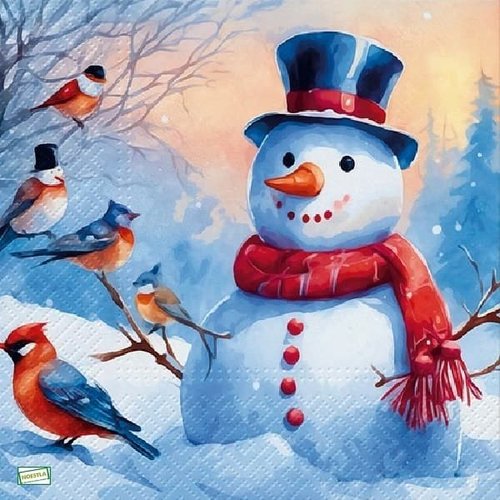 2 serviettes papier - bonhomme de neige - 59