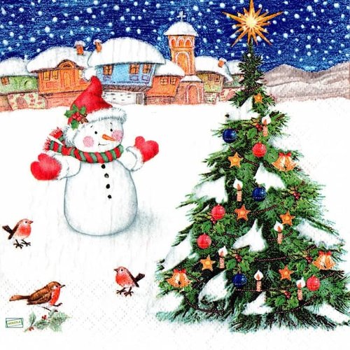 2 serviettes papier - bonhomme de neige - 64