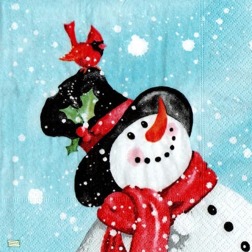 2 serviettes papier - bonhomme de neige - 79