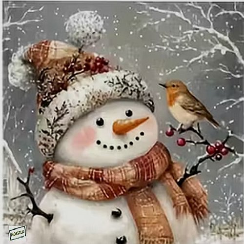 2 serviettes papier - bonhomme de neige - 90