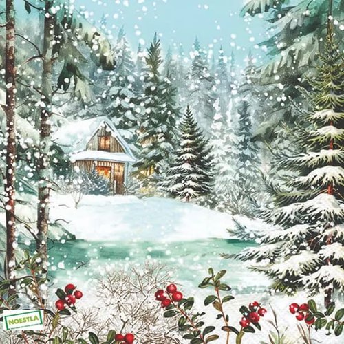 2 serviettes papier - paysage de neige- 3