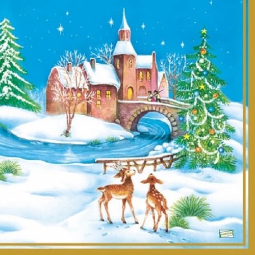 2 serviettes papier - paysage de neige- 4