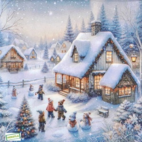 2 serviettes papier - paysage de neige- 5