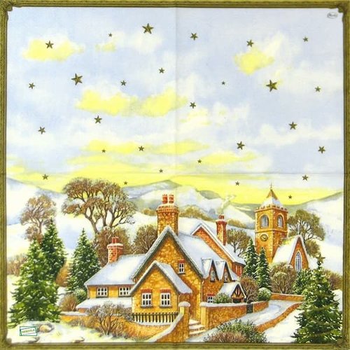 2 serviettes papier - paysage de neige- 6