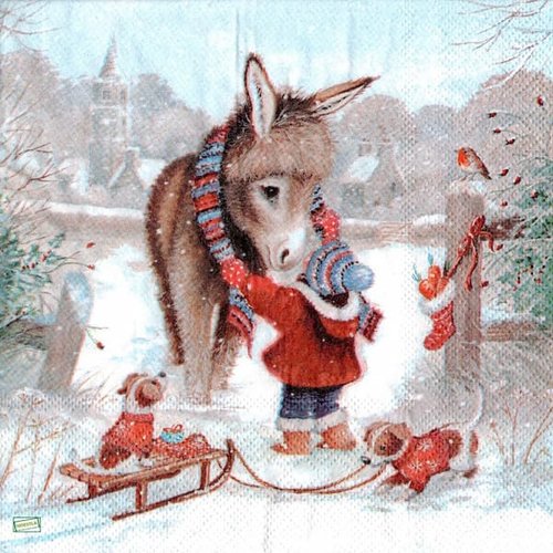 2 serviettes papier - paysage de neige- 16