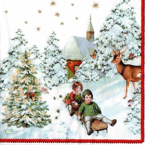 2 serviettes papier - paysage de neige- 35