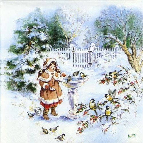 2 serviettes papier - paysage de neige- 38