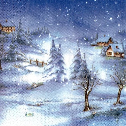 2 serviettes papier - paysage de neige- 51