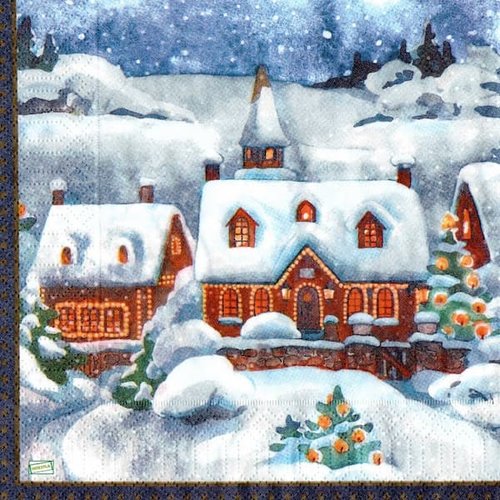 2 serviettes papier - paysage de neige- 58