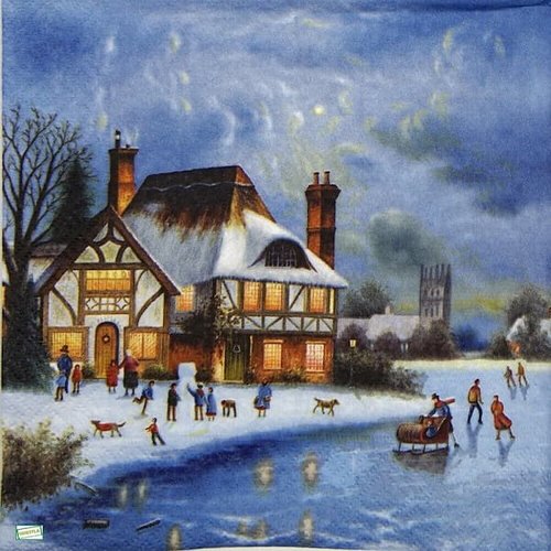 2 serviettes papier - paysage de neige- 60